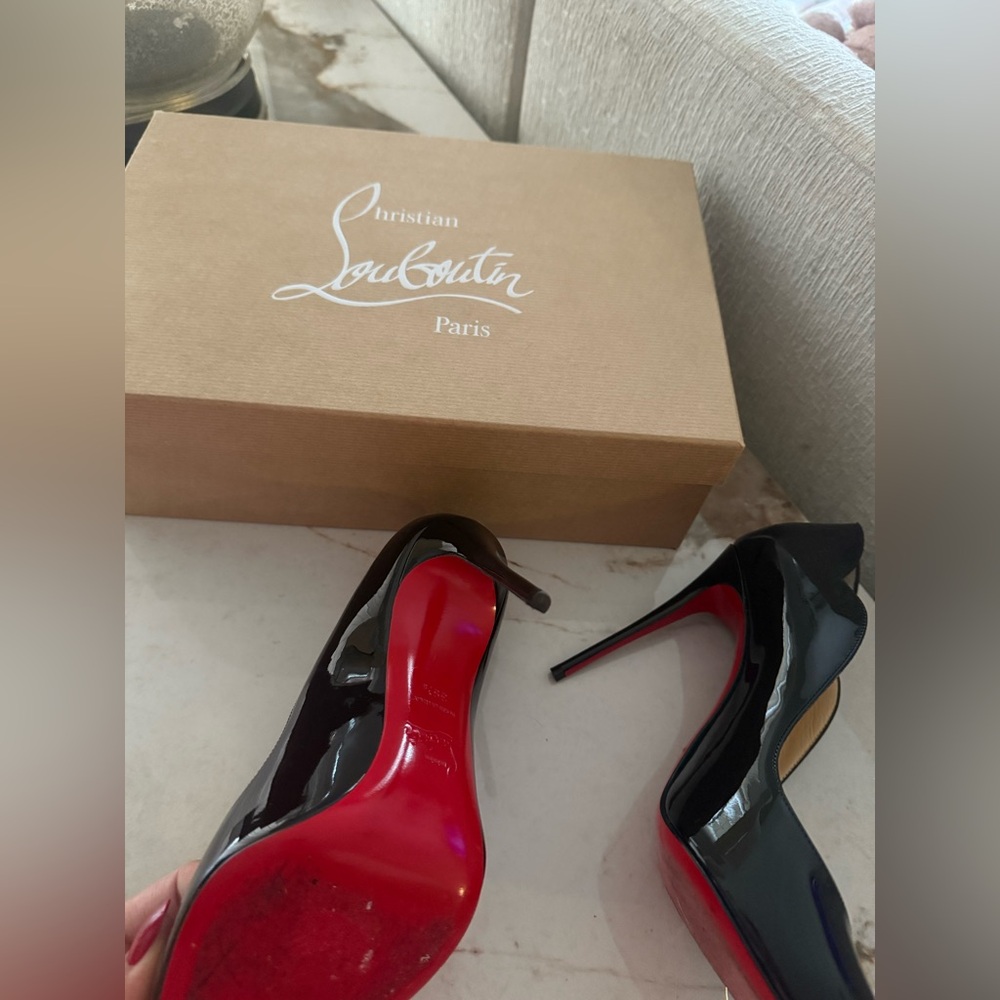 Christian Louboutin Hot Chicks Glossy Black Heels with Red Soles